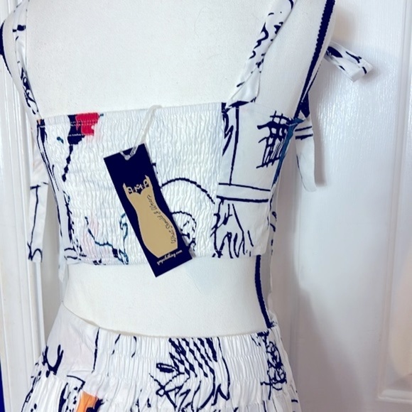 NWT 2Pcs Printed Outfit V-Neck Crop Top & Big Swing Skirt Set Boho Maxi - Picture 11 of 13